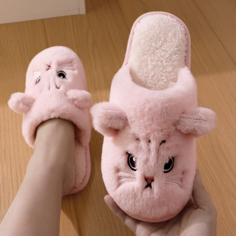 Cute Cat Slippers Women's Plush Slippers Cartoon Kitten Pattern, Warm Indoor House Shoes for Autumn and Winter, Unisex Soft Slippers, Couple Slippers