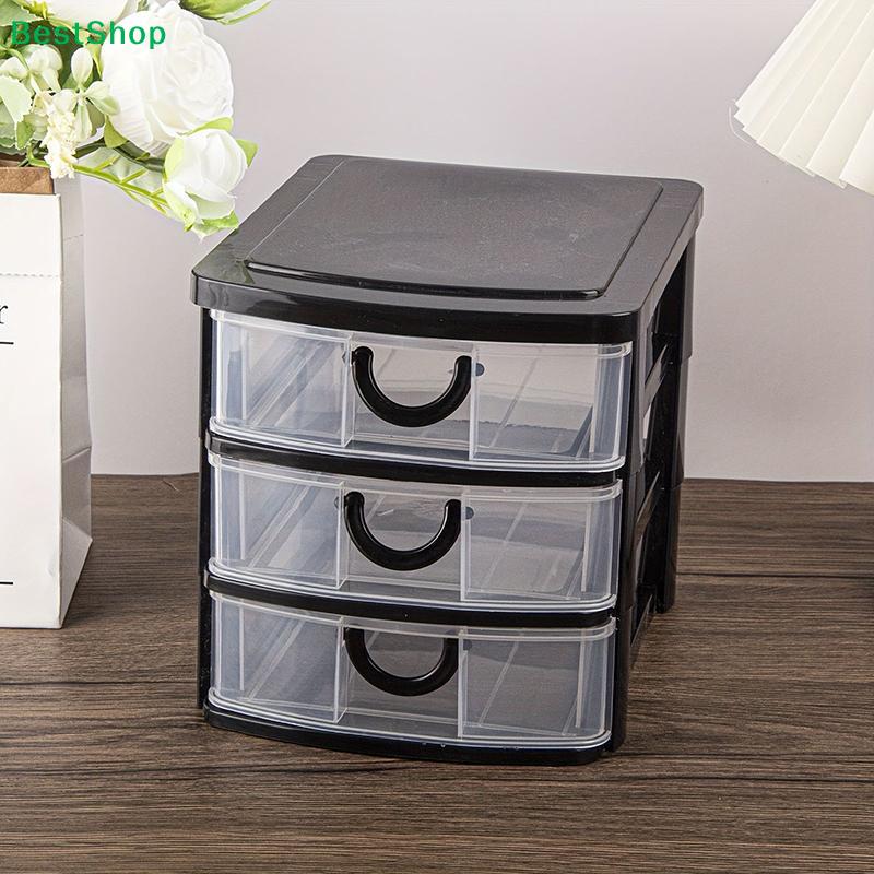3-Tier Plastic Drawer Storage Organizer,Clear Desktop Drawer Cabinet for Office,Stationery & Small Items