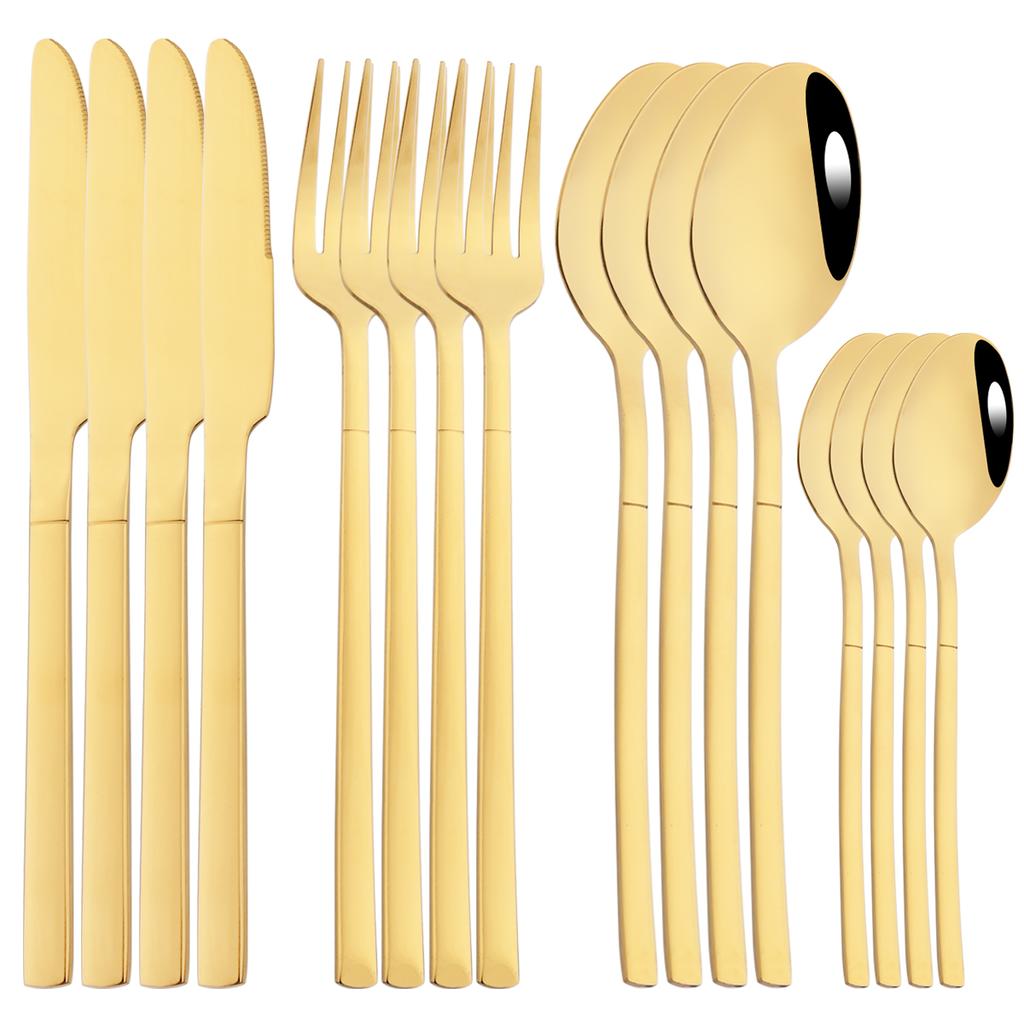 16Pcs Rose Gold Dinnerware Set Knife Fork Coffee Tea Spoon Cutlery Set Stainless Steel Tableware Western Home Kitchen Flatware