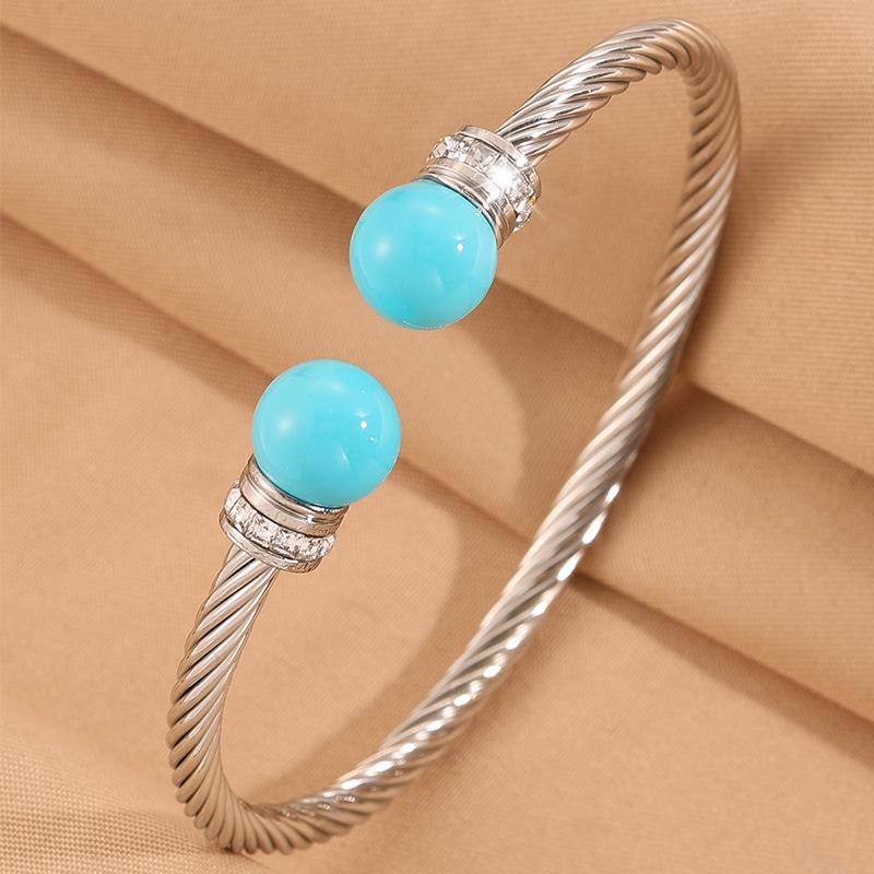 Steel wire opening round pearl diamond  women's fashion light luxury classic simple design versatile stainless steel 
