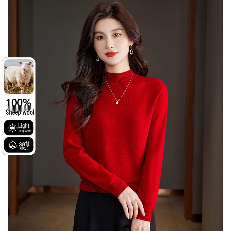 Snowflying Women's Pure Wool Half-High Collar Sweater