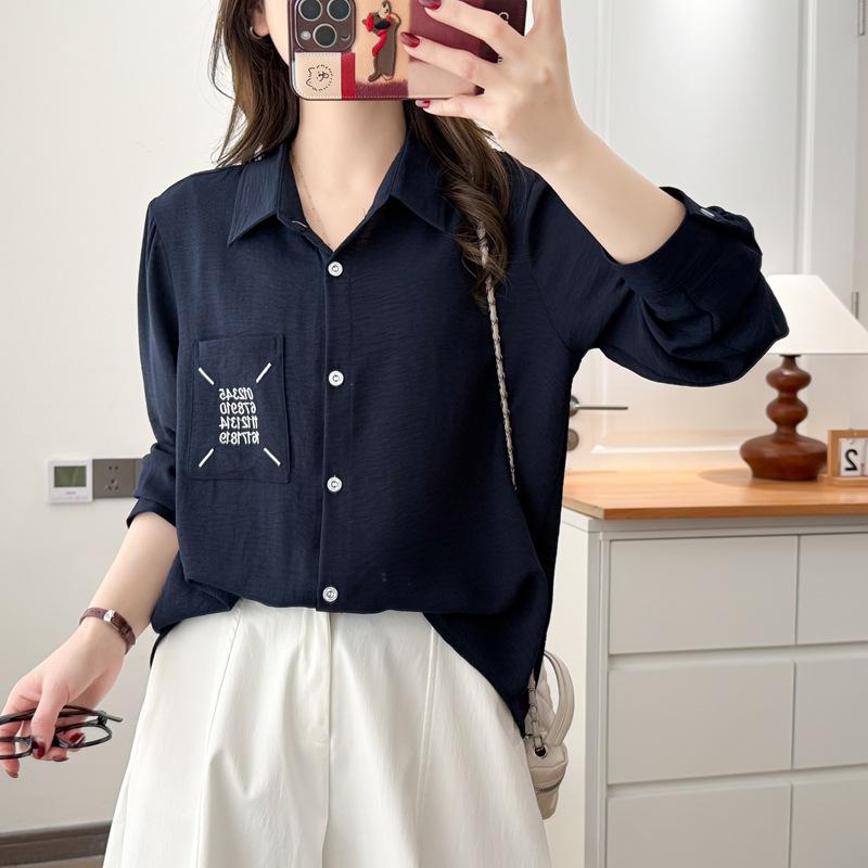 

Plus Size Women s Embroidered Long Sleeve Shirt - Spring 2026 Korean Slimming Style 2XL (For 125-150 lbs) белый