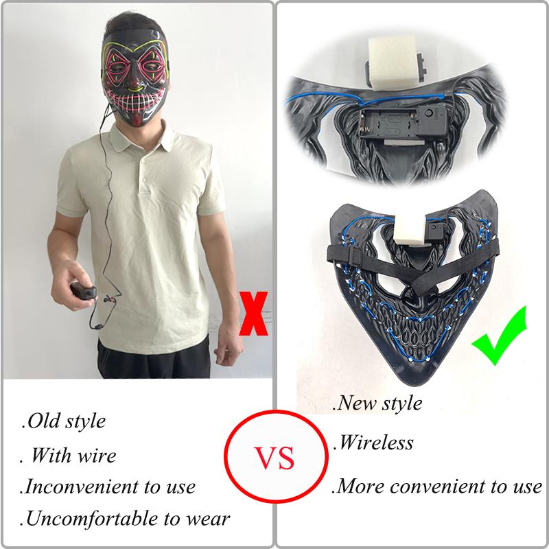 Kabellose Halloween Party Maske LED Leuchtende Maske Glühende Neon Cosplay Maske Horror Vollgesichtsmaske Requisiten