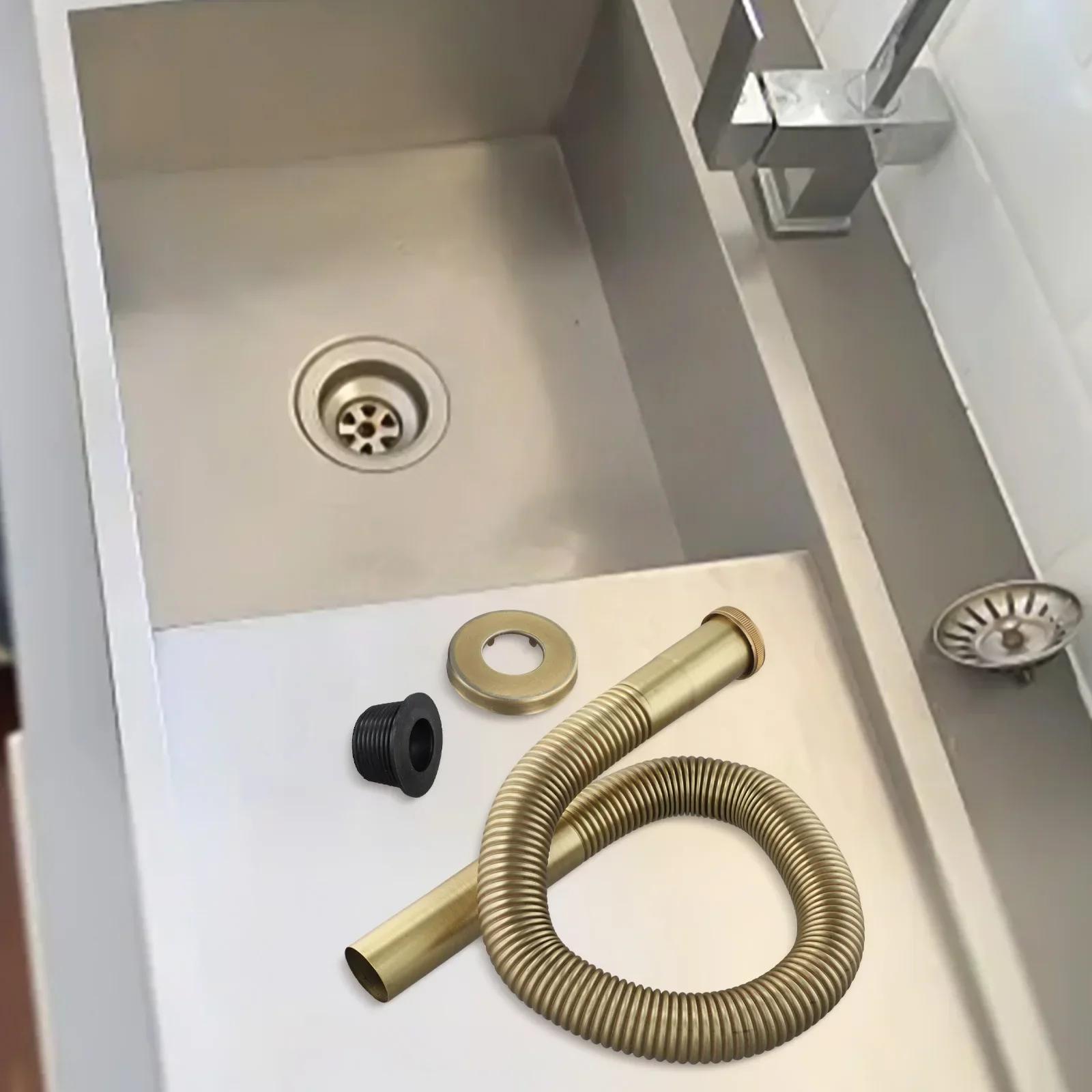 

1pc Brass Hose Flexible Sink Drain Bathroom Kitchen Basin Water Tube Pipe DN30 Sink Waste Set Bathtub Accessories Fixture China Mainland