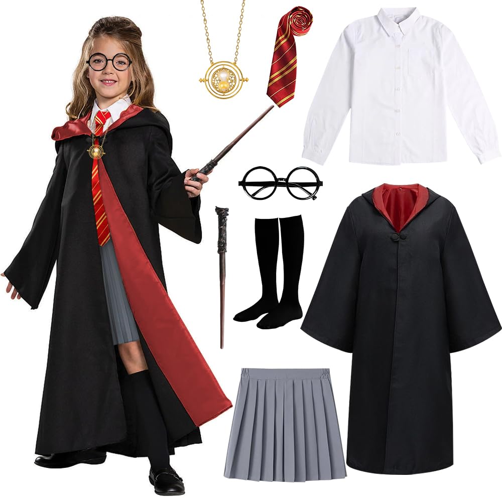 

Костюм для косплея Гарри Поттера на Хэллоуин Костюм Гриффиндора для девочек Мантия Гарри Поттера из 8 предметов В комплекте с рубашкой, очками, галстуком, волшебной палочкой и униформой Гермионы