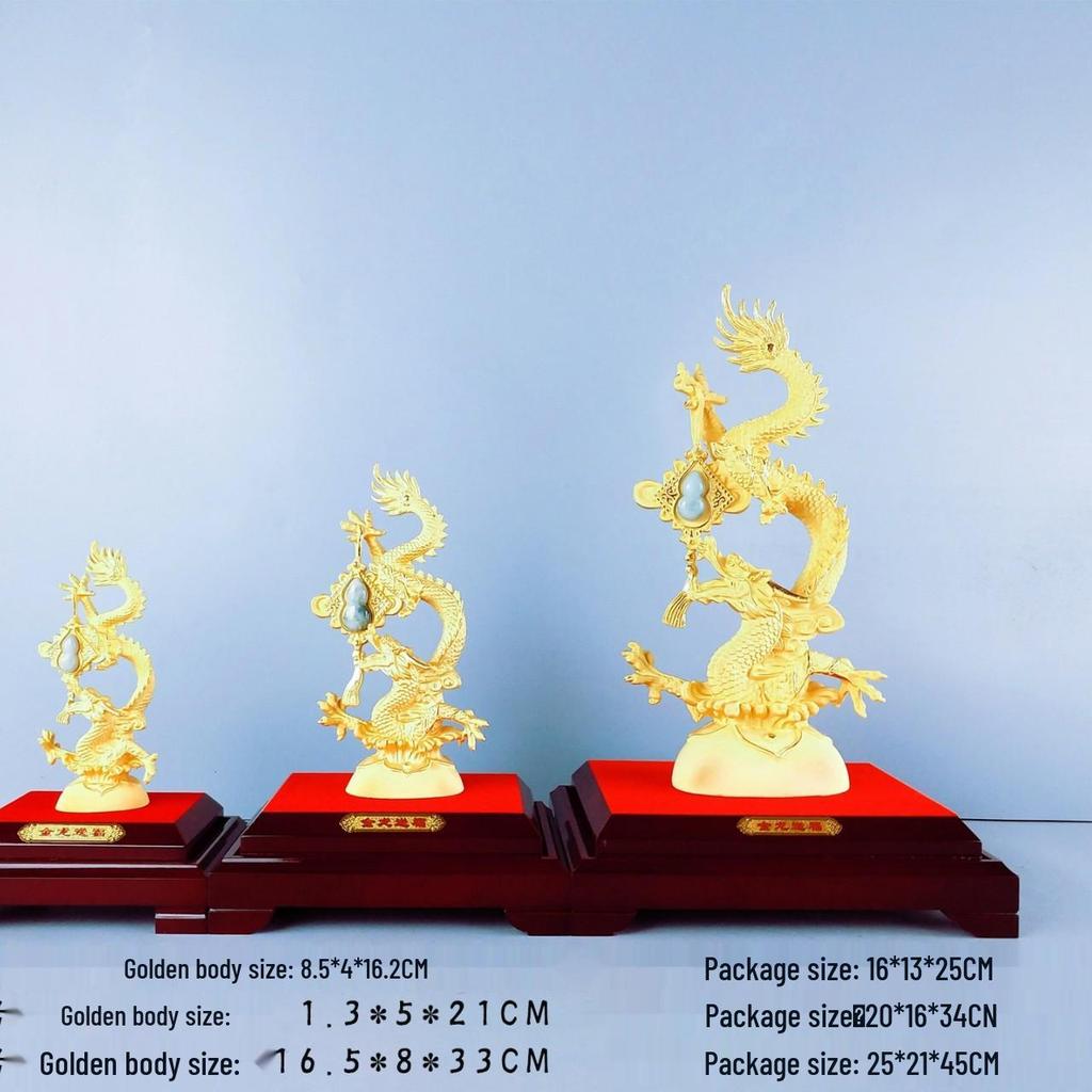 Flocked Gold Dragon Zodiac Ornament for Year of the Dragon - Wealth-Attracting Decoration and Business Gift