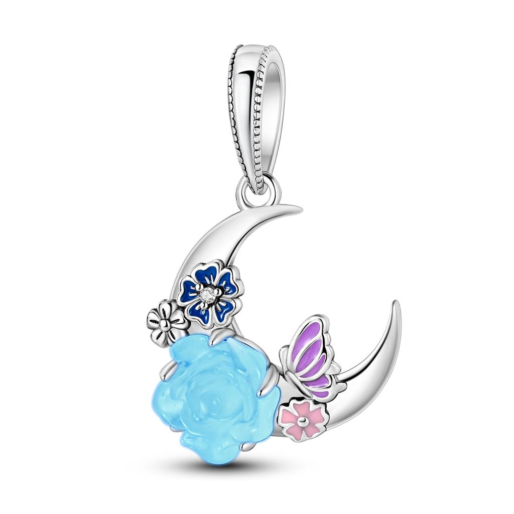 Purple Series Flower Butterfly Charms Dangle Beads Fit Original Bracelet Pendant Copper Diy Jewelry Gift