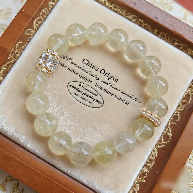 Handmade Natural Lemon Crystal Round Bead Bracelet for Women - Hot Style Jewelry