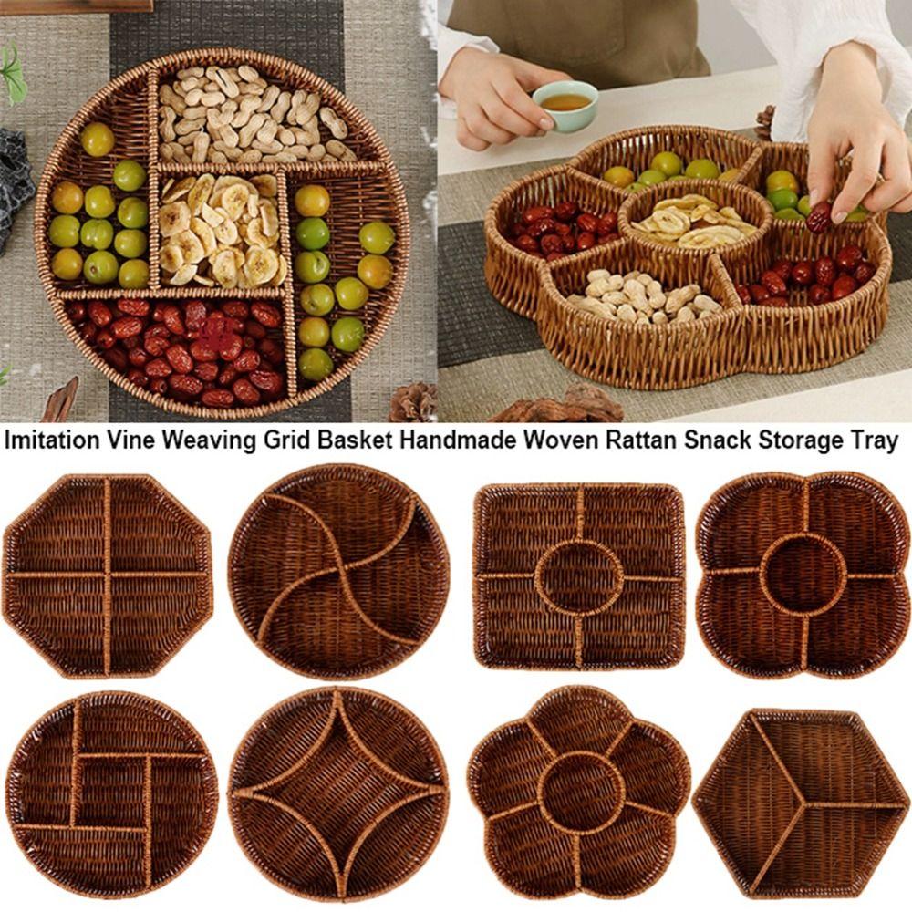

Square Woven Rattan Snack Storage Tray Creative Bread Food Tray 2