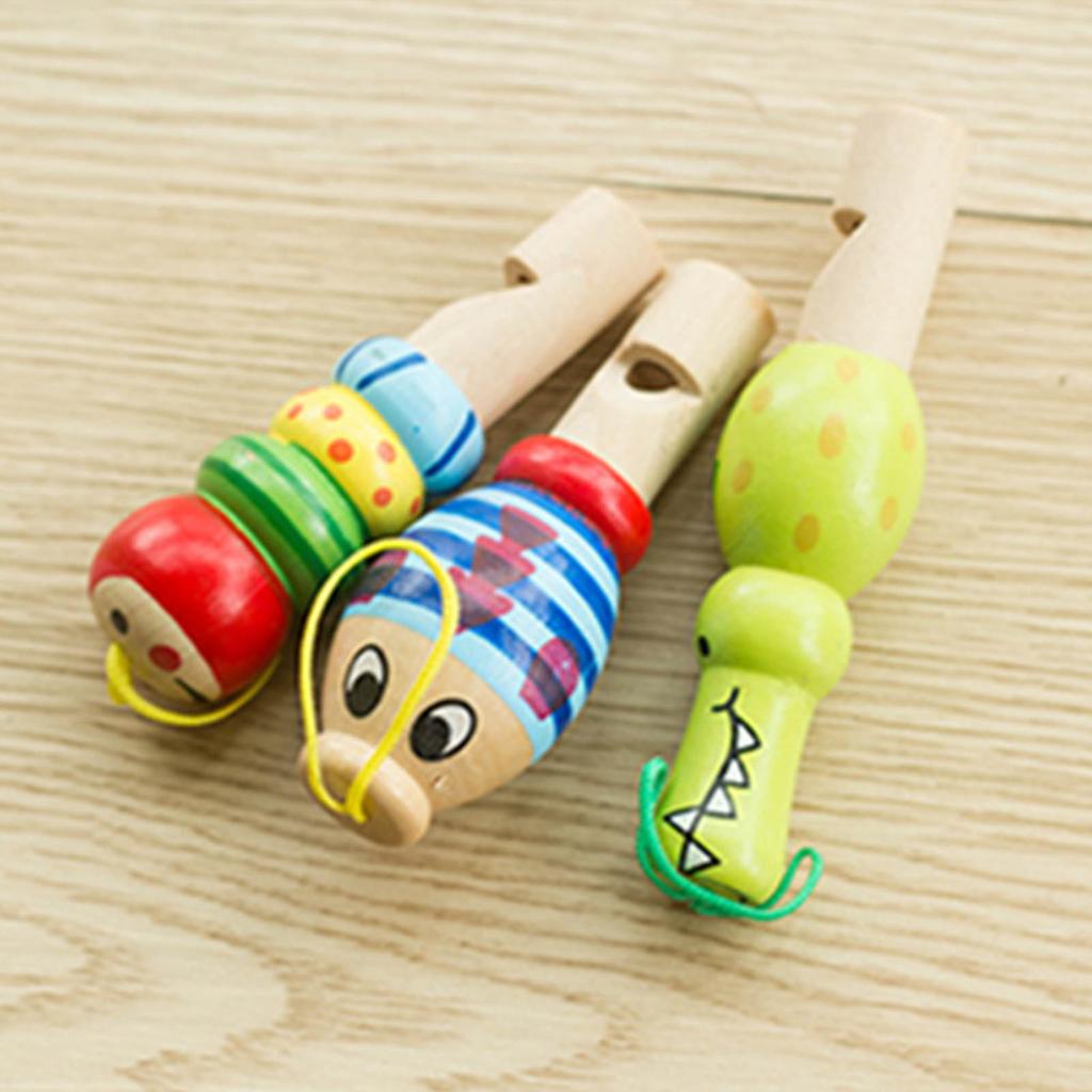 Wooden Whistle Cartoon Mini Flute Colorful Musical Toy Music Instrument for Kids Children
