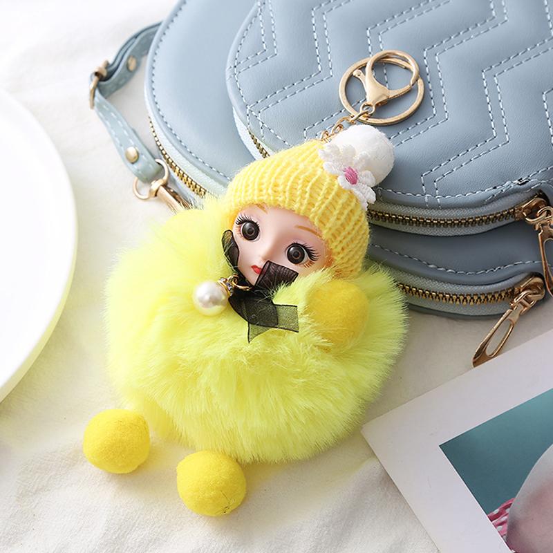 Cute Plush Keychain Imitation Rex Rabbit Fur Ball Keyring Big Eye Doll Pendant  Car Bag Charm