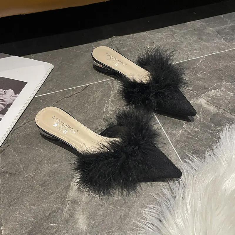 Fashion Outside Shoes Furry Women's Slippers and Ladies Sandals 39 Korea Style Slides Cheap Liquidation High Quality Top Designs Shoe