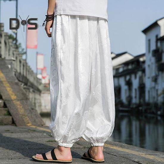 Men Pants Lantern Pants Hippie Boho Baggy Dragon Print Loose Ankle banded Soft Breathable Harem Pants Long Yoga Pants