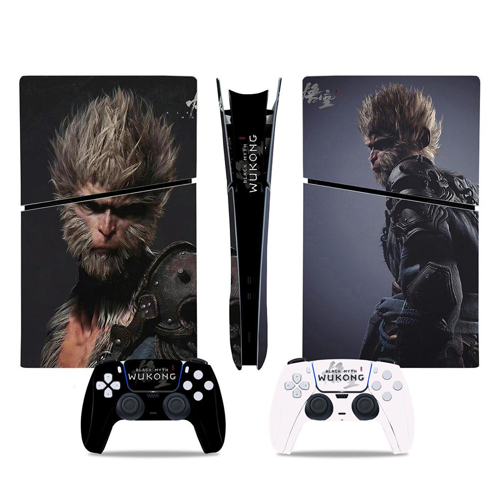 Black Myth Wukong Vinyl Protective Cover Anti-Scratch Cool Decal Cover Dustproof for PS5 Slim Disc Digital Console & Controllers