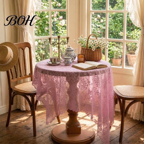 Anti-wrinkle Tablecloth Lace Tablecloth, Floral Table Cover, Retro Scalloped Oval Cover for Dining Table, Rustic Wedding Party Bridal Shower