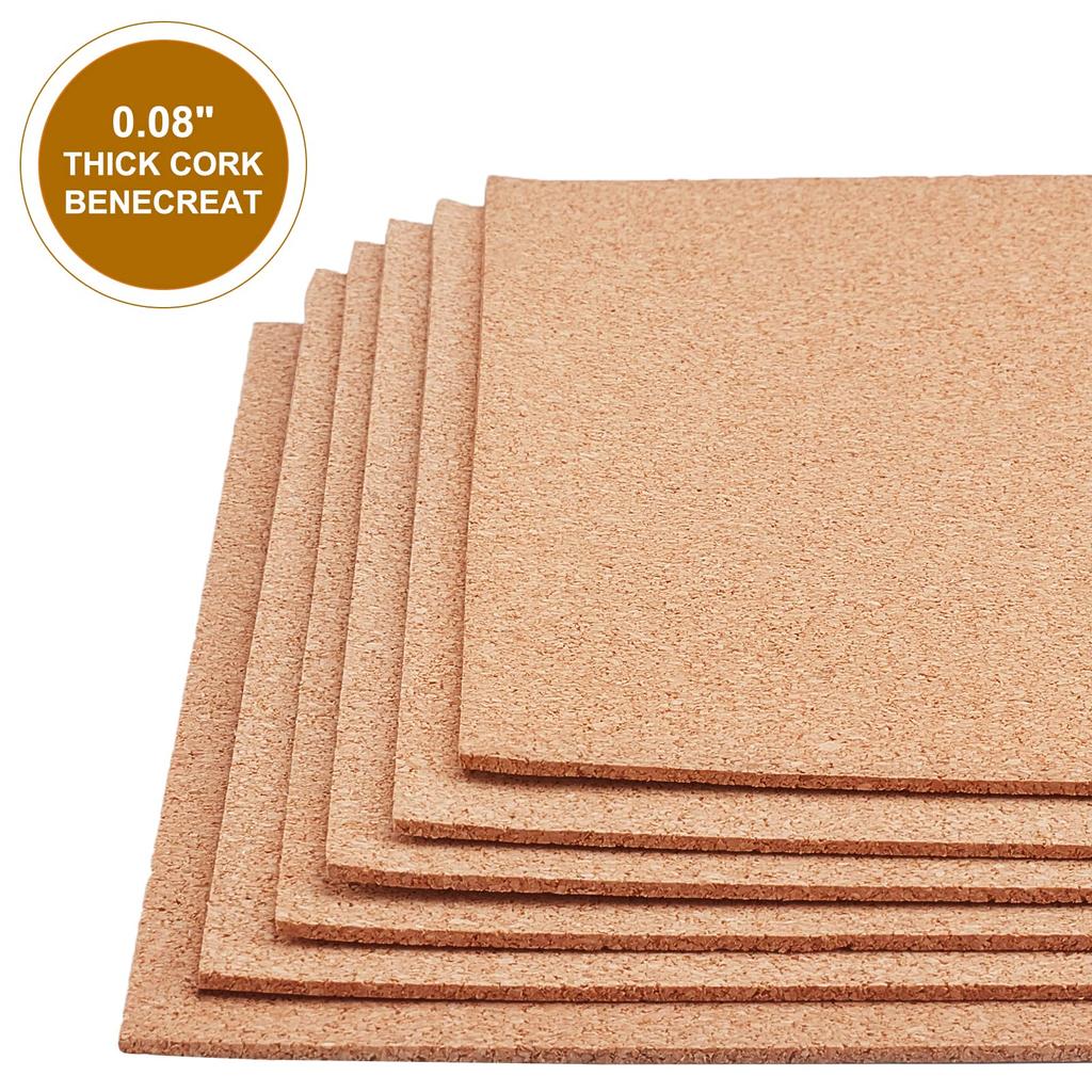 BENECREAT Self-Adhesive Cork Sheets, 6 Sheets, 40x20cm, Rectangular, 0.2cm Thick, Self-Adhesive Backing, Heat Insulation, Soundproofing, Non-Slip,