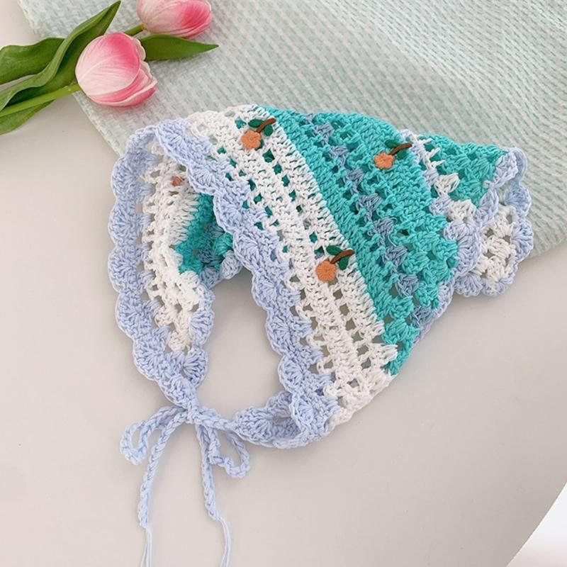 French Style Crochet Headscarf Hairband for Women Hair Bandannas Decorative Ethnic Headbands Bohemian Flower Hair Scarf