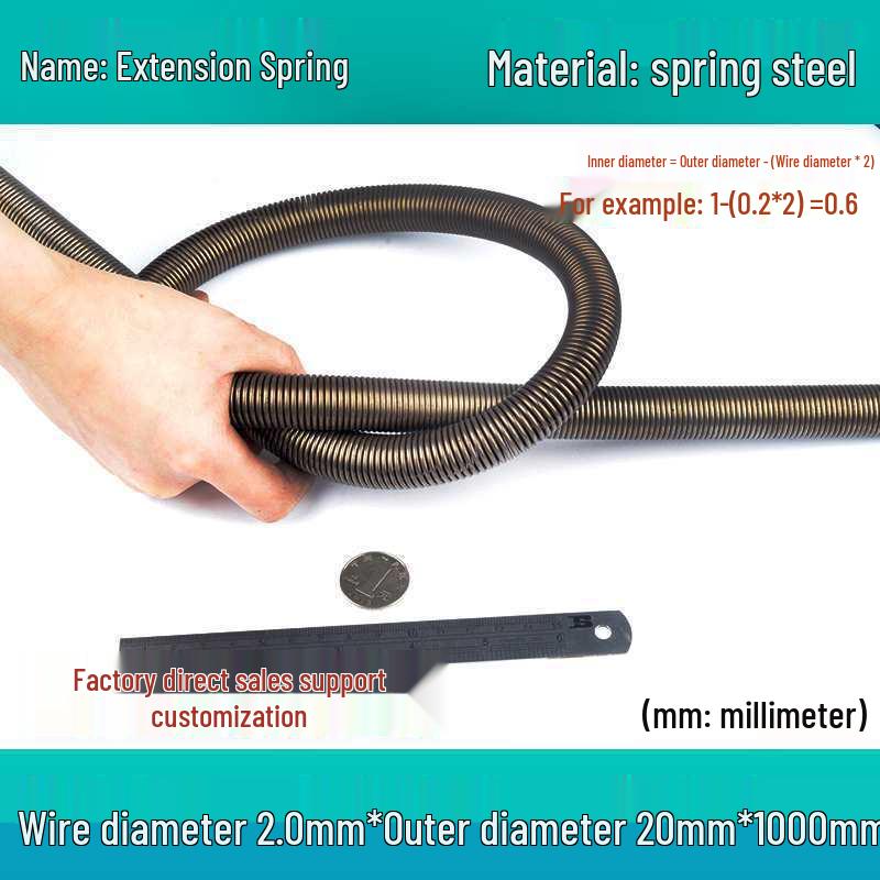 1m Spring Coil Extension with Hook - Strong Tensile Force, Thin Soft Sheath, for Tarpaulins & Sliding Doors