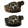 Texas retro old bull's head board buckle belt, western style relief pentagram male and female punk tooling