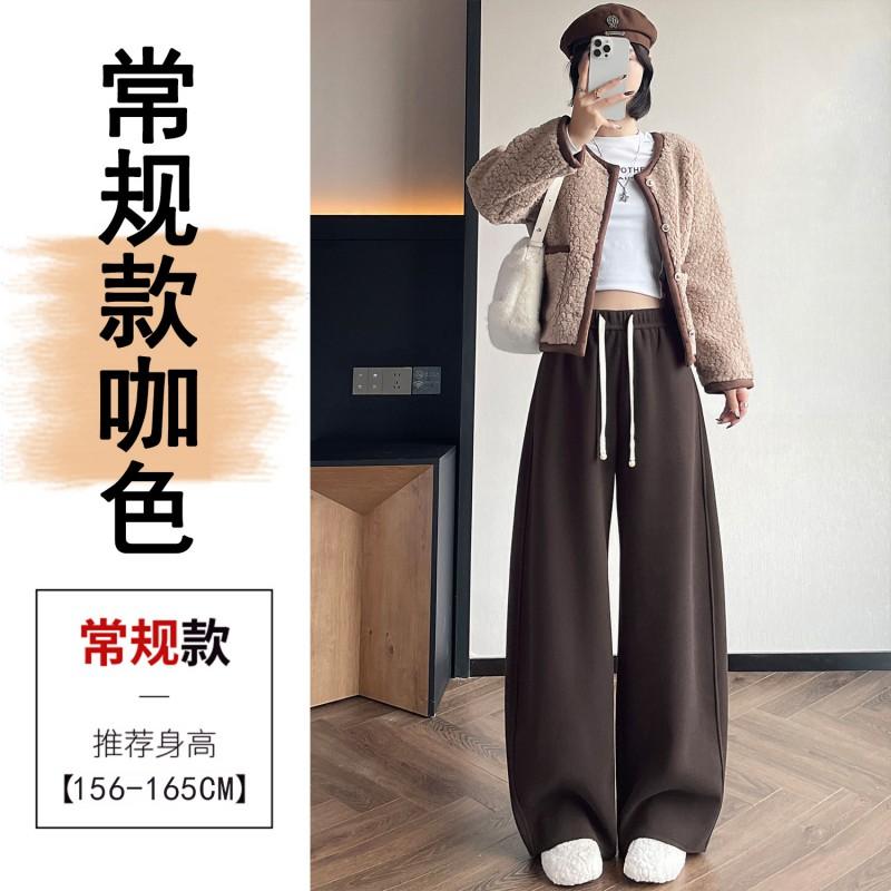 Womens High-Waisted Wide-Leg Fleece-Lined Cotton Blend Casual Trousers Loose Fit Winter Pants