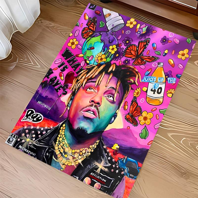 1pc Juice WRLD Print Area Rug - Soft, Washable Non-Slip Indoor Mat for Office Chairs, Living Room, Home Office Decorative Rug