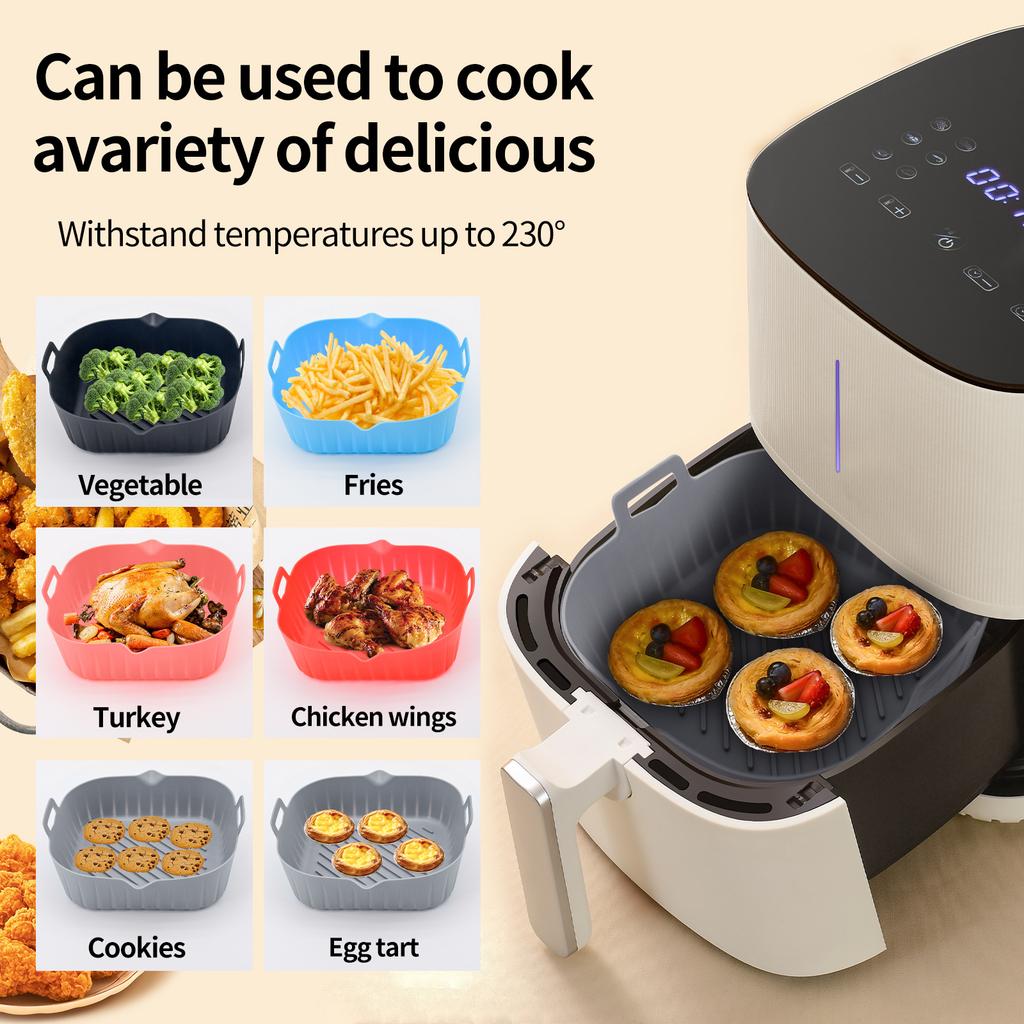 Silicone air fryer special tray food safety reusable square barbecue mat baking tray oven baking mold plate suitable for kitchen