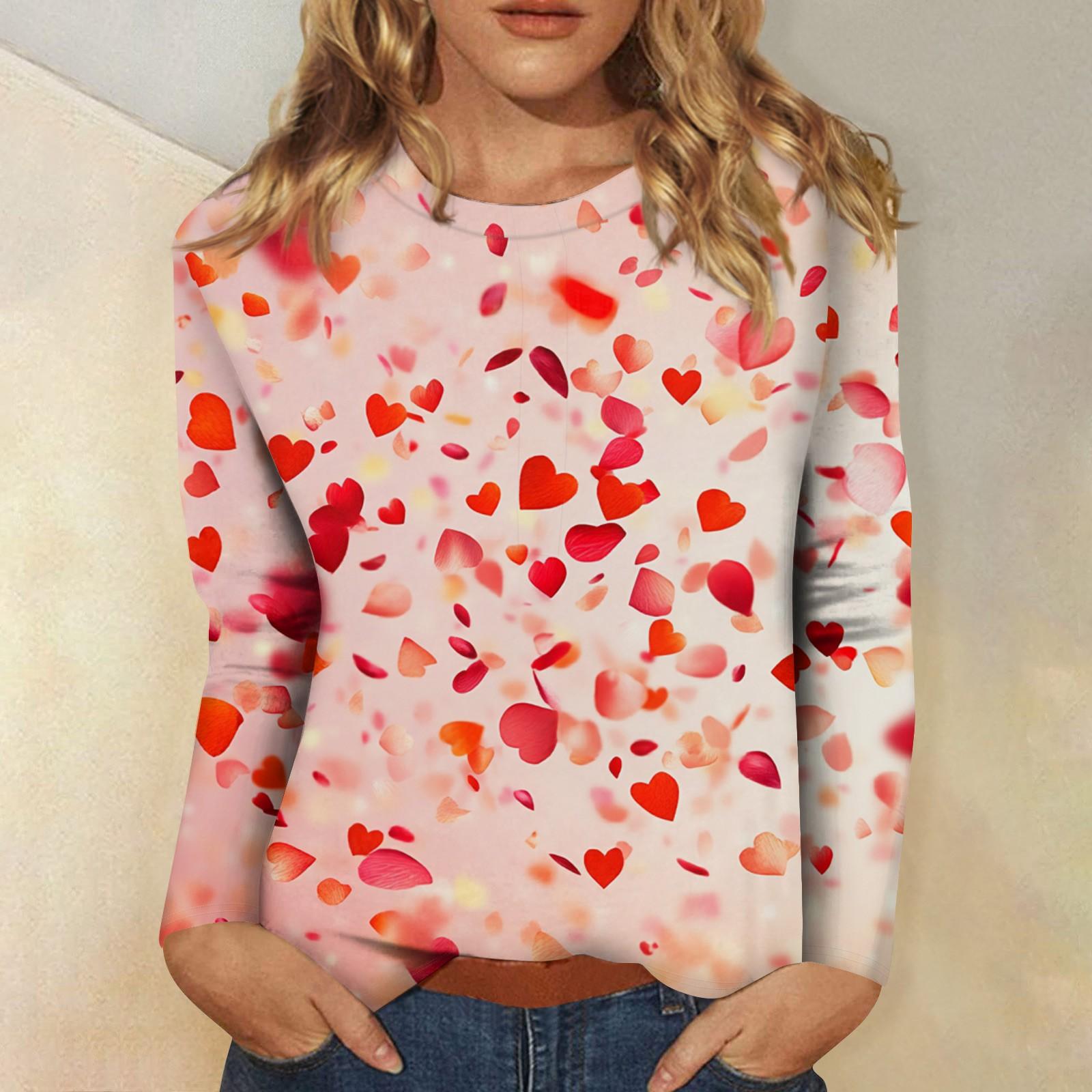 

Женская повседневная мода сексуальный удобный День святого Валентина принтованный круглый вырез длинный рукав топ S