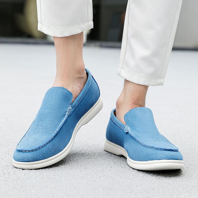 Fashion Brand Cow Suede Loafers Fashionable Gentlemen's Casual Soft Leather Driving Shoes Lightweight Low Cut Comfortable Men Lazy Shoes