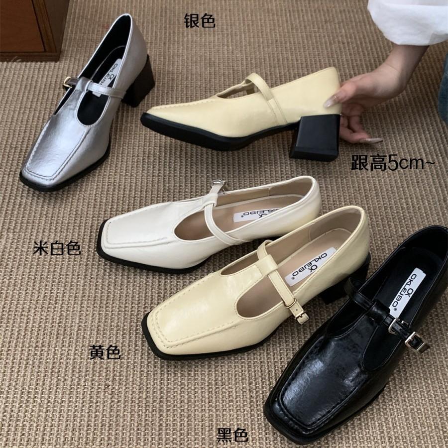 French Retro Square Head Thick Heel Single Shoes Female Spring and Autumn New Evening Wind Korean Version Fairy High Heels Mary Jane Small Lea