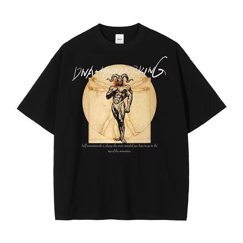 

Модная мужская футболка большого размера с короткими рукавами, мужская летняя новая свободная футболка с принтом козы и дьявола, мужская футболка L