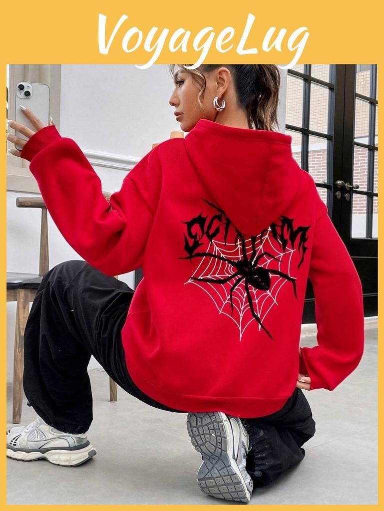 Scream Cobwebs Spiders Printing Women Hoodies Harajuku Oversize Hoody Fashion Loose Clothing Comfortable Sweatshirt Female