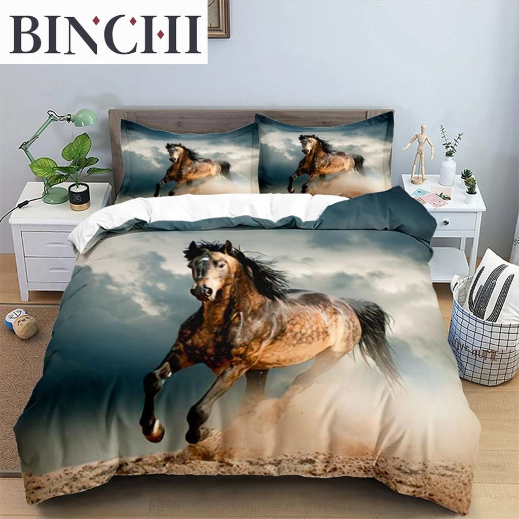 Horse Comforter Cover Set For Kids Toddler Farm Animal Pattern Bedding Set Boys Girls 3 Piece Farmhouse Cowboy Duvet Cover Set
