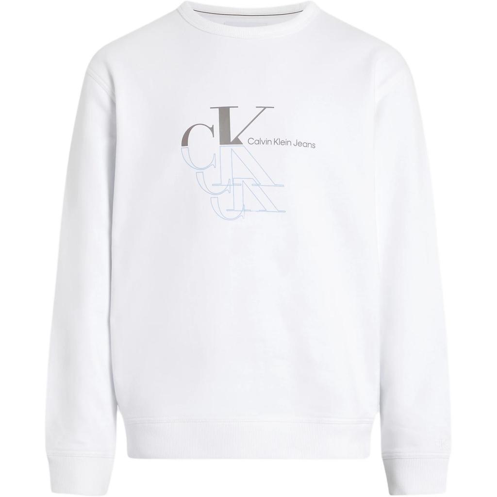 Calvin Klein Jeans Two-Tone Letter Print Casual Loose Round Neck Long Sleeve Sweatshirt Men sweatshirt Bright-White J30J325516-YAF