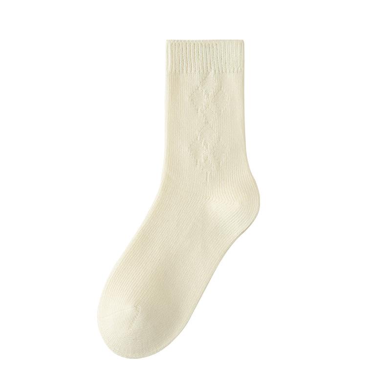 Women's Mid-calf Spring and Autumn Thick Cotton Socks, White Retro Autumn and Winter Loose Long Calf Pile Socks, Women's Long Socks