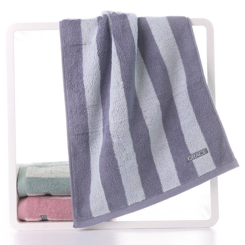 

Towel cotton thickened striped absorbent face towel can be used with bath towel square towel gift box embroidery 74*34cm 120g темно-синього кольору