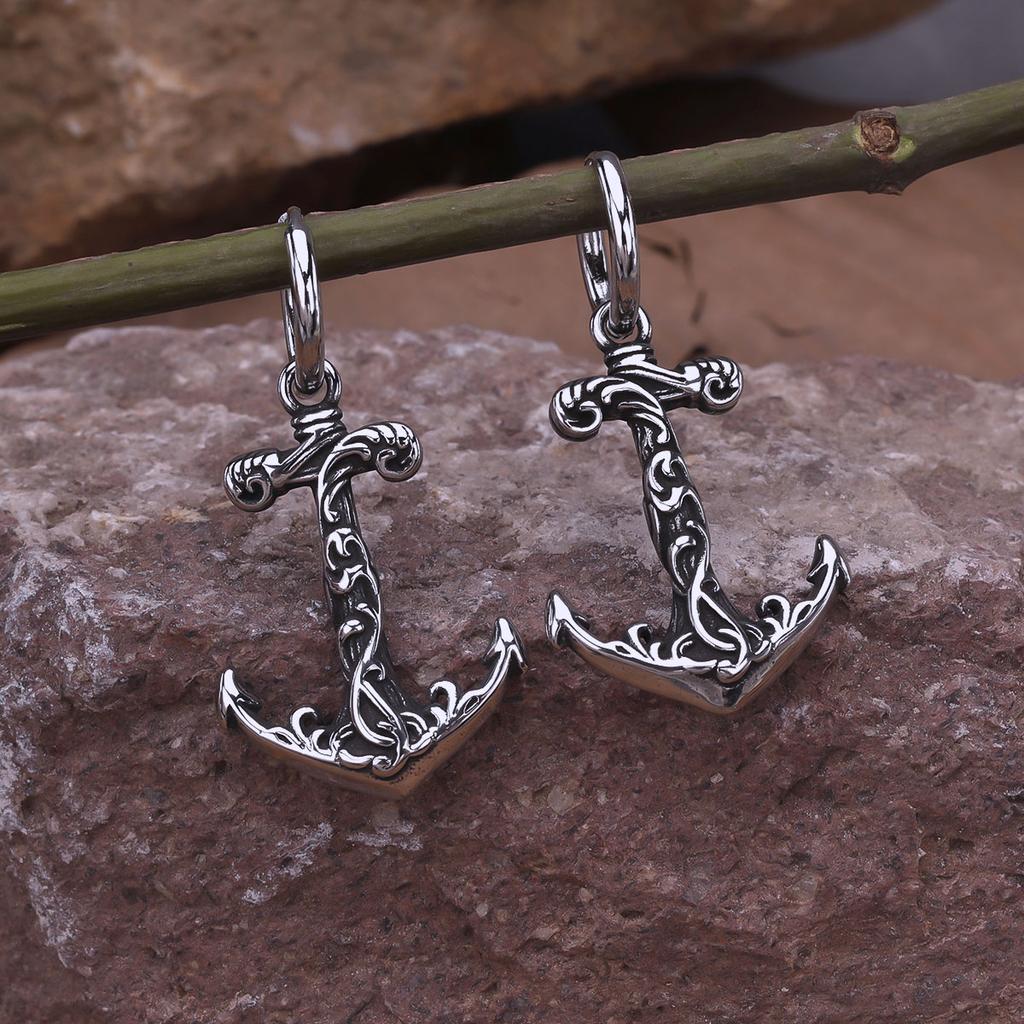 Vintage Vikings Stainless Steel Helmet of Awe Drop Earrings Plated Black Crack Pattern Rune Amulet Dangle Earring Jewelry