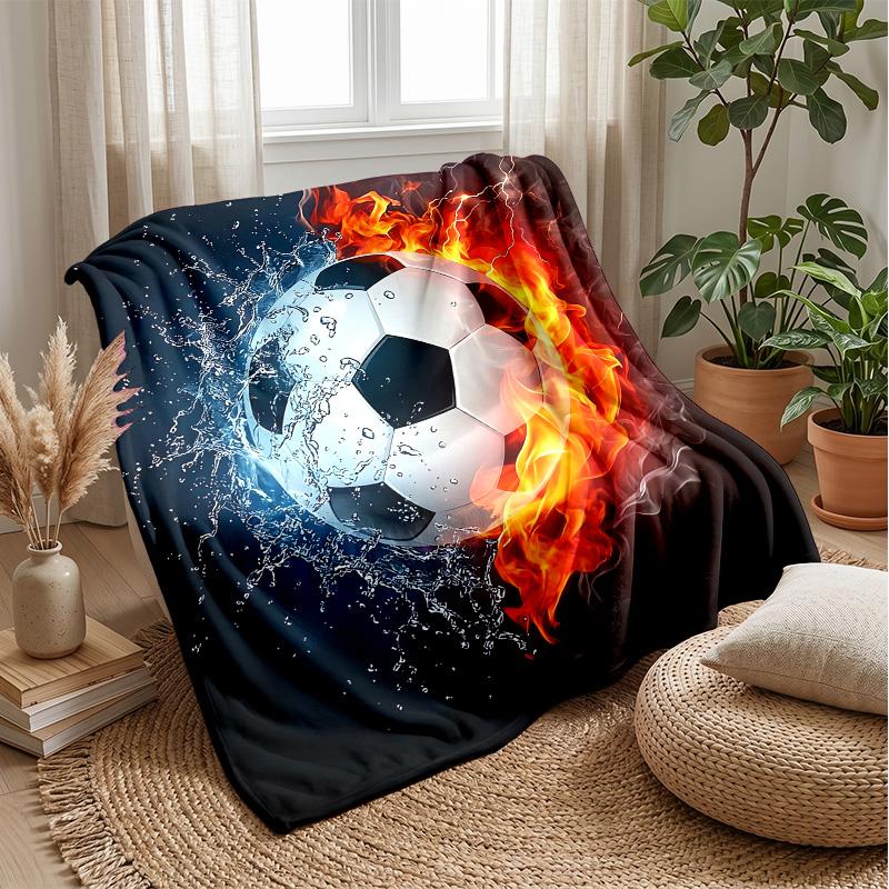 Flaming Soccer Ball Into Goal Theme blanket Lightweight Warm Flannel Blanket Decorative Throw Blanket for Home Decoration