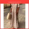Polyester Vintage Long Dress With 3d Print And Pleated Style For Casual Fashion