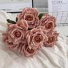 7-Head Embossed Cappuccino Rose Bouquet: Artificial Wedding Car Decoration with High-End Feel