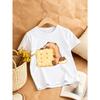 European Sizes Capybara Holding Cute Print Girls' Round Neck T-Shirt, Casual and Comfortable Style, Perfect for Sweet Girls