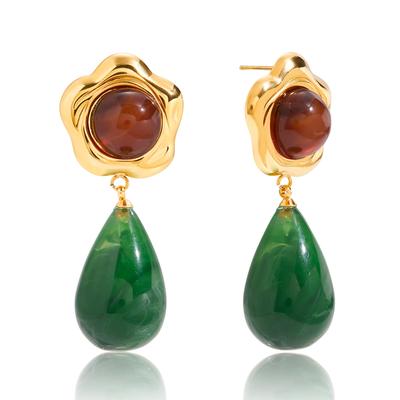 Youthway Grüne Harz Rote Achatstein Ohrringe Für Damen Vergoldete Edelstahl Ohrringe Einfacher Modeschmuck Geschenk
