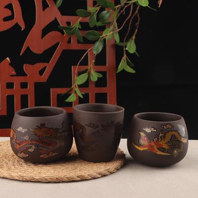 Dragon Phoenix Tea Cup Chinese Style Color-Changing Purple Clay Tea Cup Anti-Scald Tea Brewer Tea Bowl Drinkware Tea Set