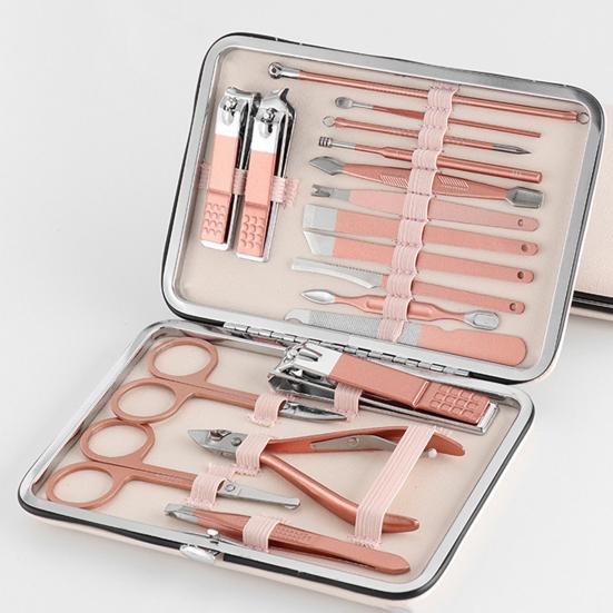 1 Set Rose Gold Color Manicure Cutters Hygienic Faux Leather Toenail Fingernail Manicure
