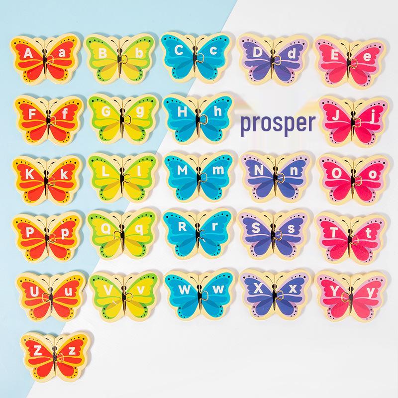 3D Butterfly Letter Matching Puzzle: Wooden Uppercase & Lowercase Recognition Toy for Children's Early Education