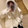 Autumn and winter lamb wool imitation fur plush coat women's light medium and long imitation Rex rabbit hair hooded loose coat