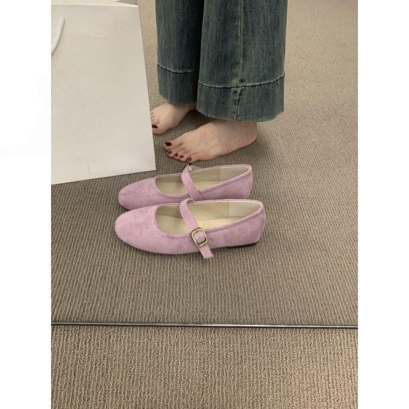Simple and Versatile Word with Round Head Suede Mary Jane Shoes Are Versatile and Not Tired of Feet, Flat Bottom Doudou Ballet Single Shoes Women