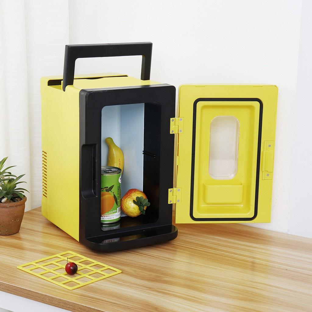 

Мини-электрохолодильник для автомобиля 10 л, маленький холодильник для общежития, многоцелевой холодильник, автомобильный холодильник для дома с двойным использованием жёлтый