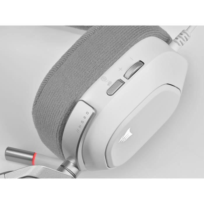 Casque gaming filaire corsair hs80 rgb usb son surround 7.1 microphone omnidirectionnel blanc