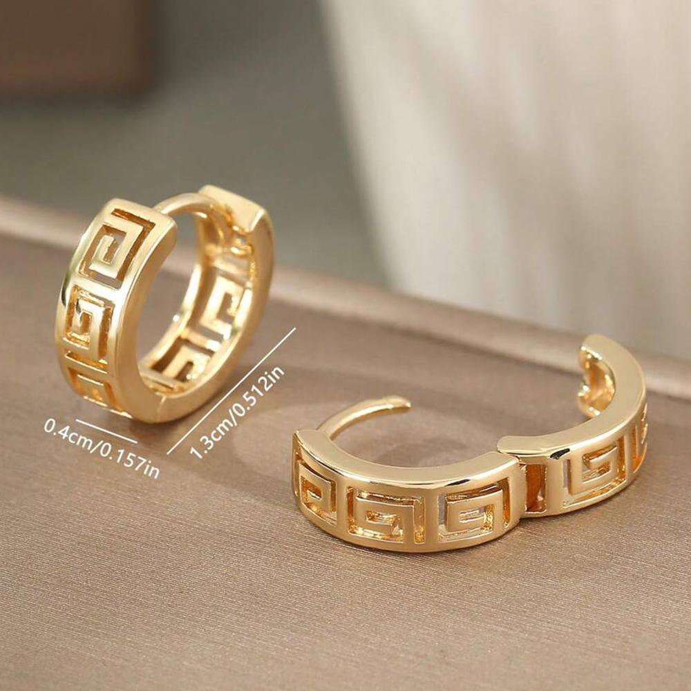Gold Color Hallow Out Small Hoop Earrings For Women Silver Color Metal Special Cut Out Geometric Pattern Women Earrings Jewelry