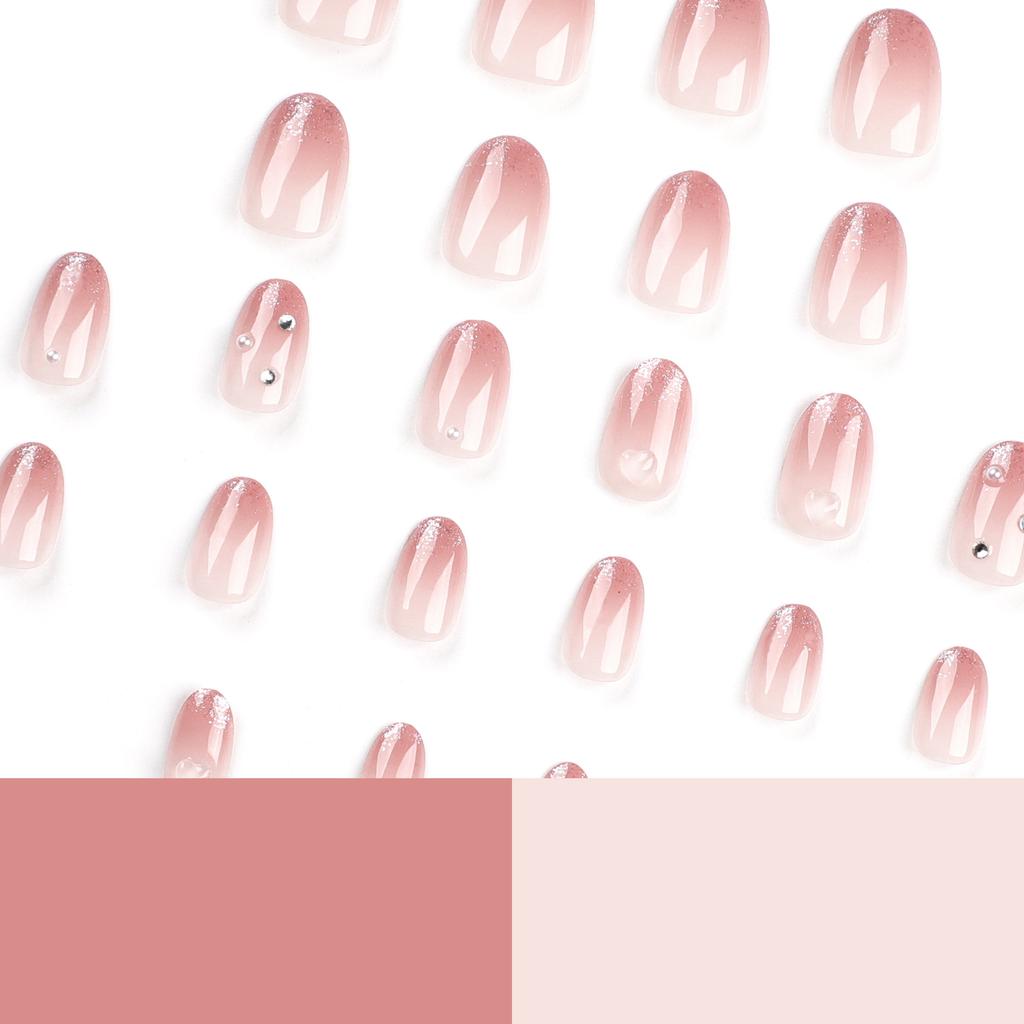 24 Pieces Blush Gradual Change Pure Want Manicure Fake Nails Small Red Book French Glitter Wearing Nail Wearing Nail
